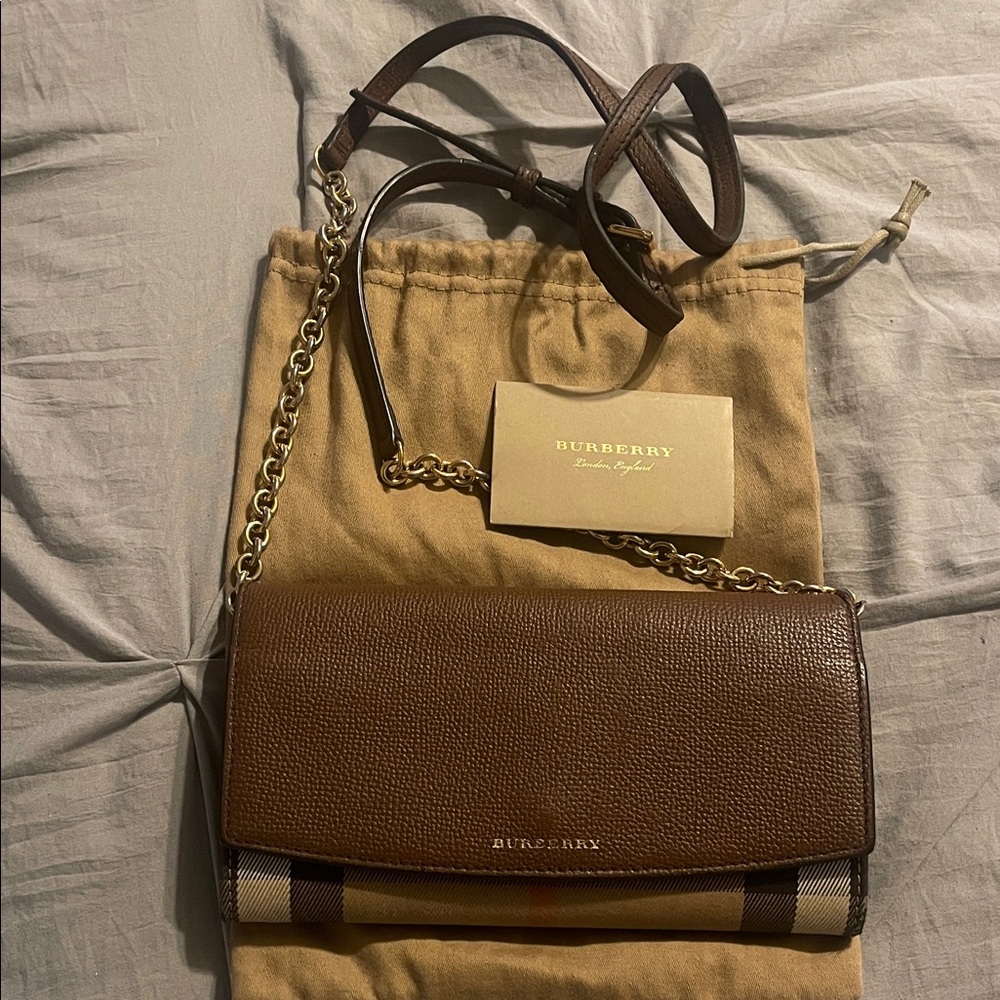 Burberry Tan and Brown Wallet on Chain